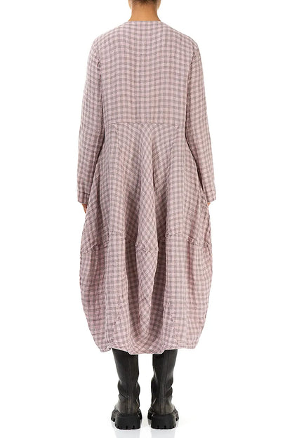 Balloon Pink Check Linen Dress 2
