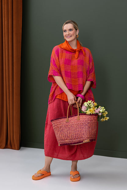 Balloon Pink Orange Check Linen Skirt 6