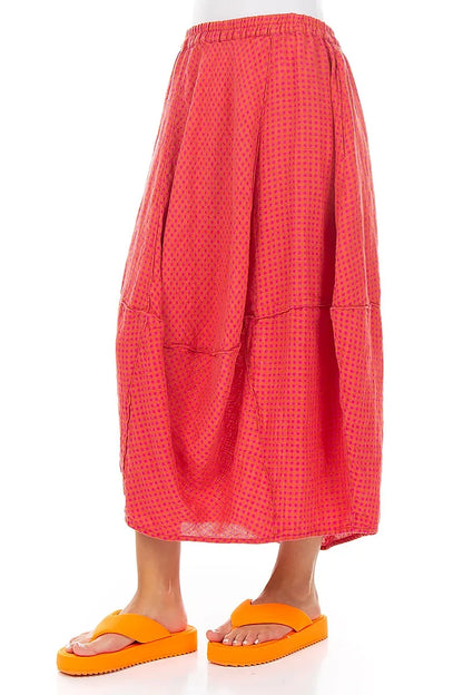 Balloon Pink Orange Check Linen Skirt 3