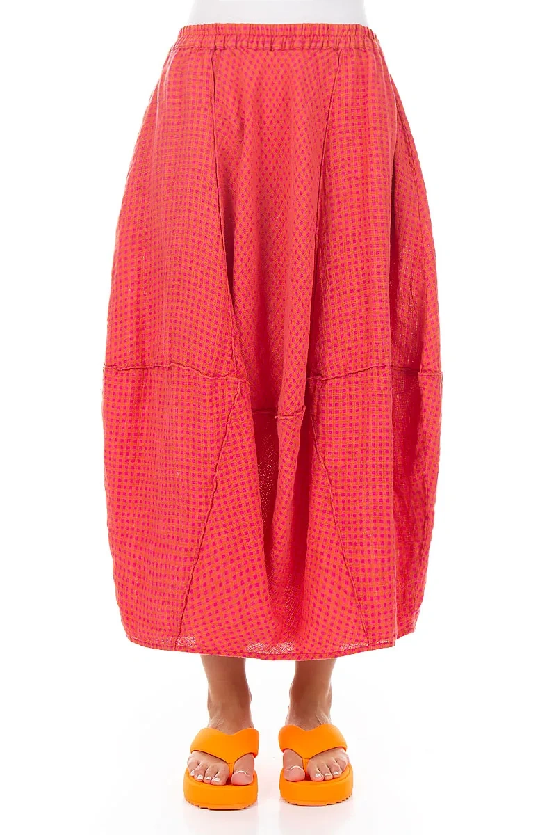 Balloon Pink Orange Check Linen Skirt 1