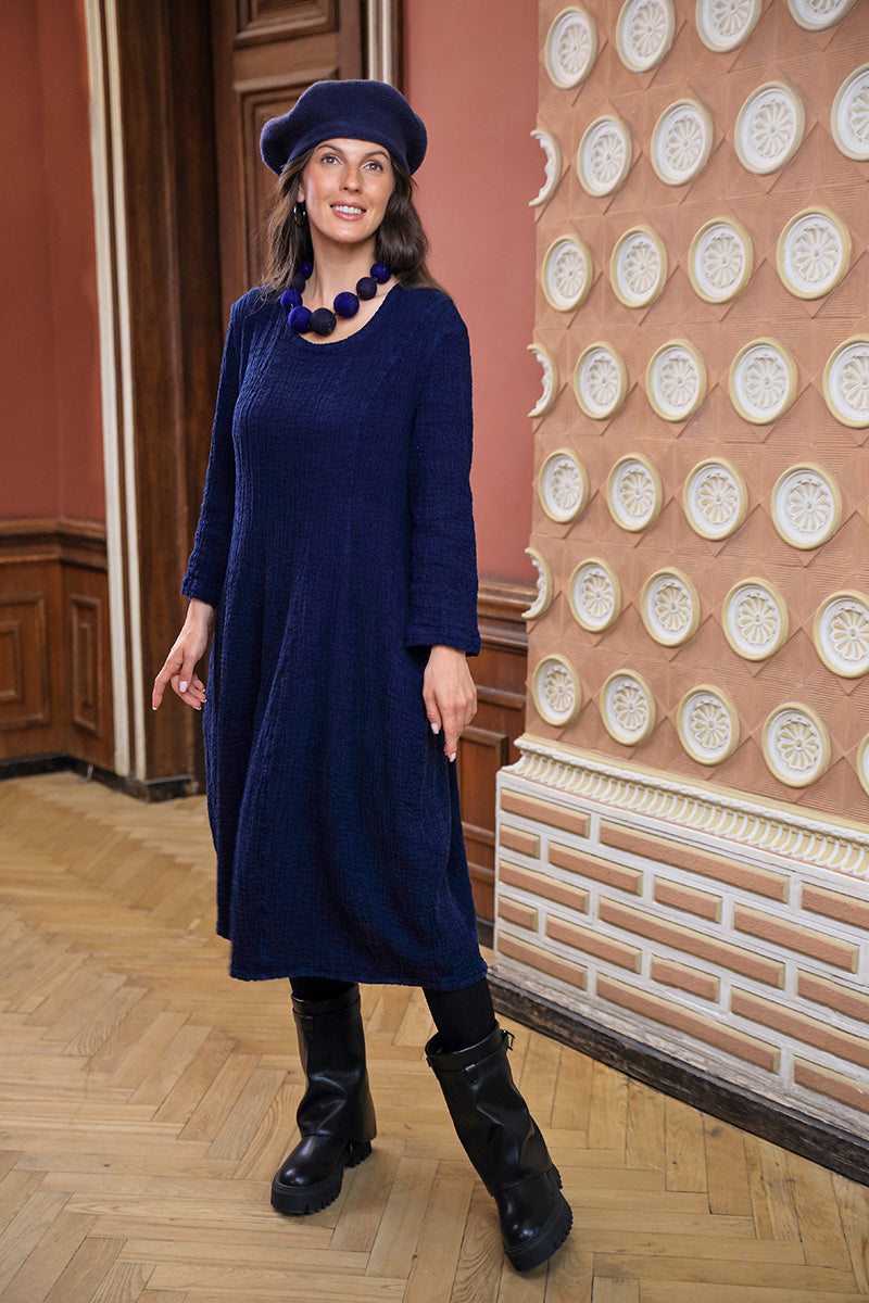 Balloon Royal Blue Textured Linen Dress