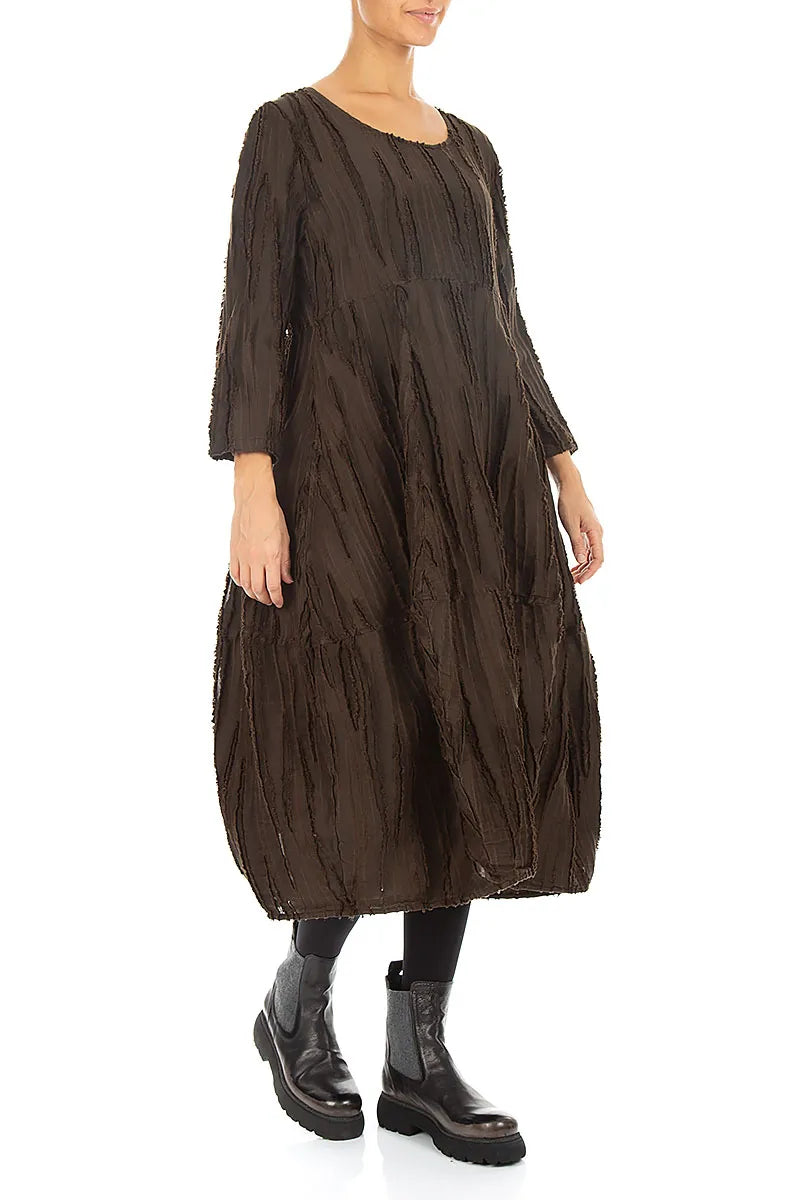 Balloon Truffle Brown Fray Weave Dress 3