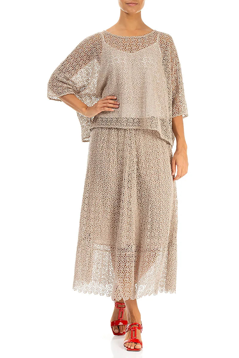 Beige Broderie Cotton Skirt 5