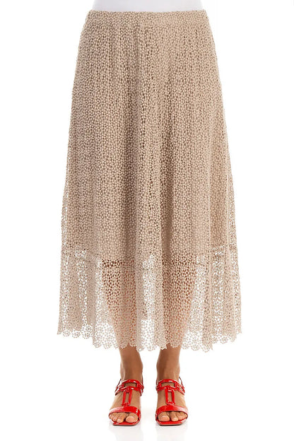 Beige Broderie Cotton Skirt 2