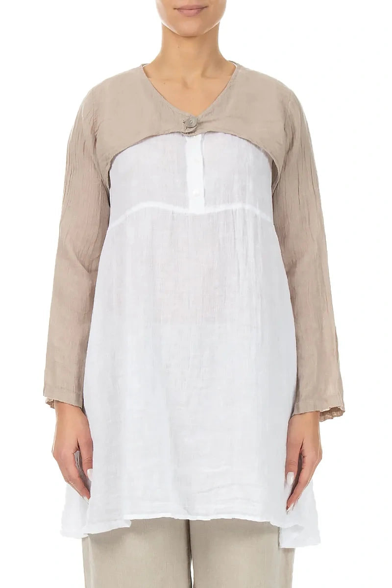 Beige Gauze Linen Overlay Jacket 1