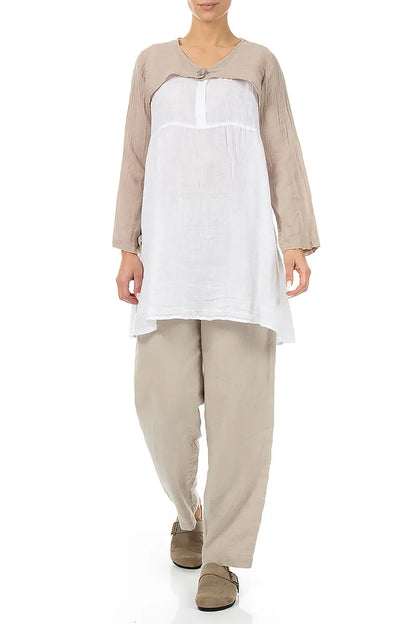 Beige Gauze Linen Overlay Jacket 4