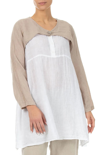 Beige Gauze Linen Overlay Jacket 3
