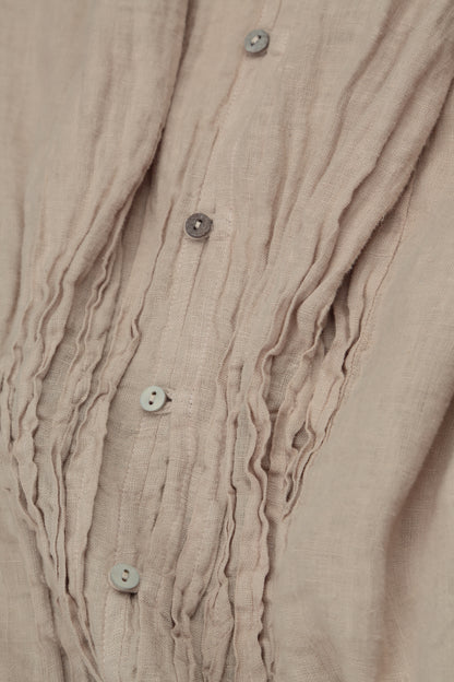 Beige Pintuck Linen Shirt Dress 5