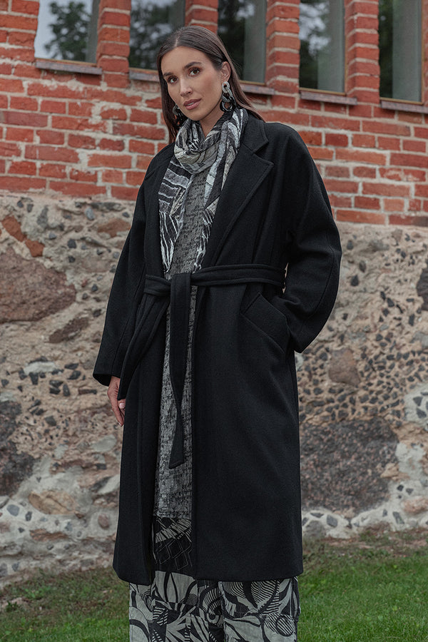 Belted Black Wool Coat 1