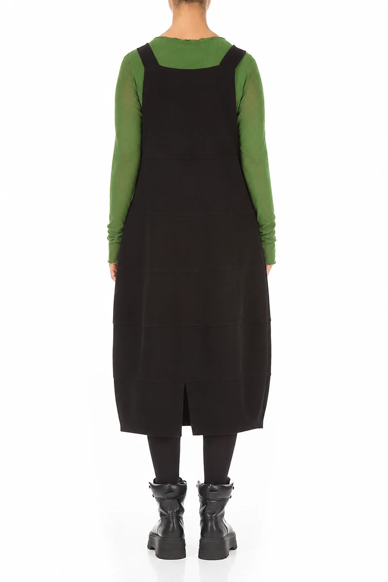 Black Cotton Jersey Balloon Dungaree Dress