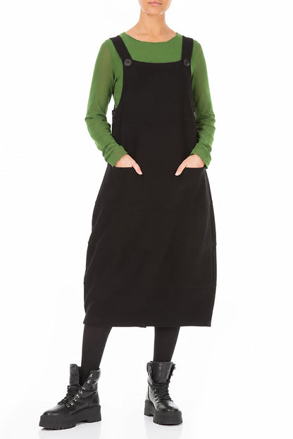 Black Cotton Jersey Balloon Dungaree Dress