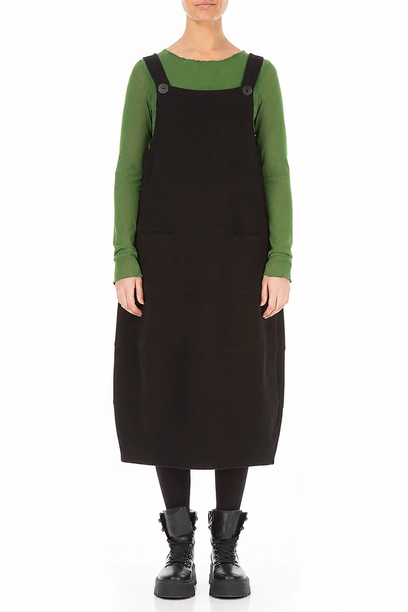 Black Cotton Jersey Balloon Dungaree Dress