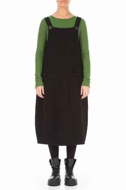 Black Cotton Jersey Balloon Dungaree Dress