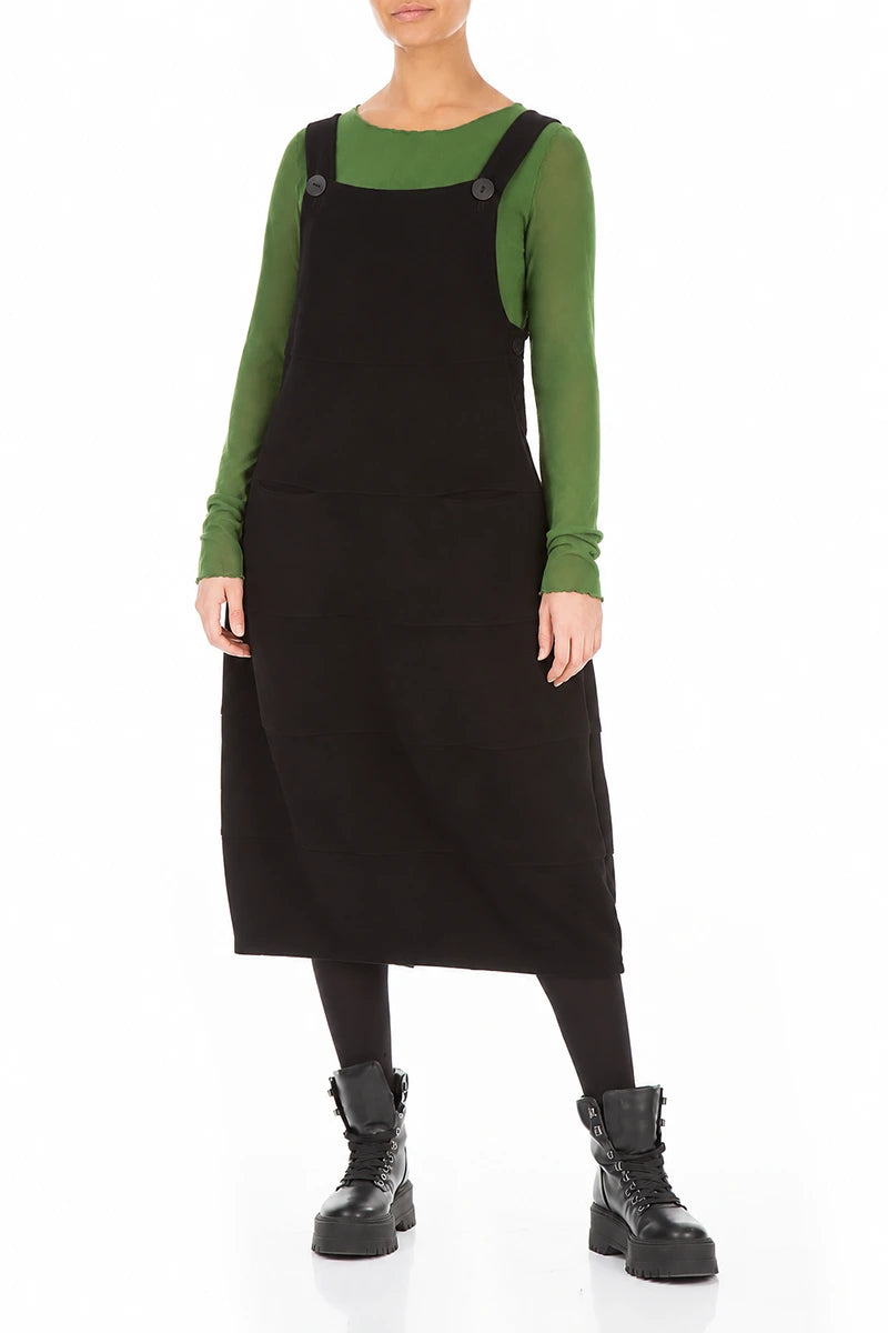 Black Cotton Jersey Balloon Dungaree Dress