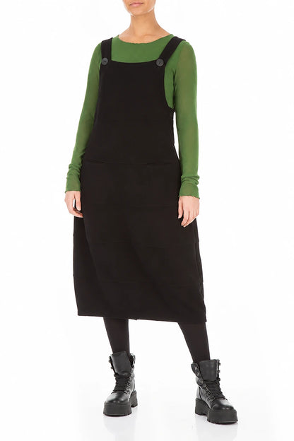 Black Cotton Jersey Balloon Dungaree Dress