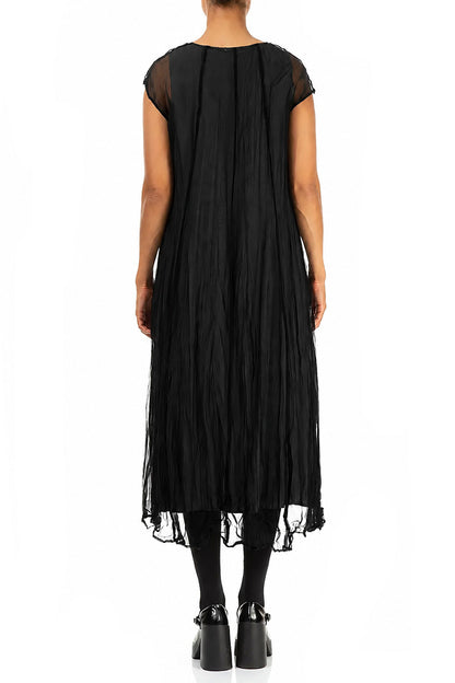 Black Crumpled Silk Chiffon Dress 2