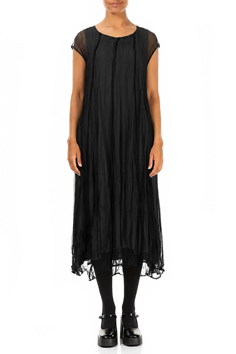 Black Crumpled Silk Chiffon Dress 1