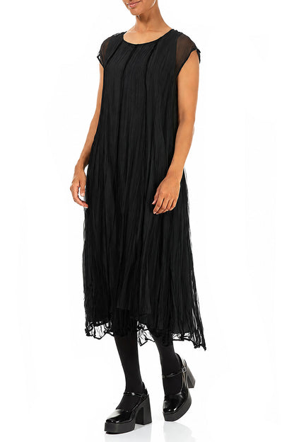 Black Crumpled Silk Chiffon Dress 3