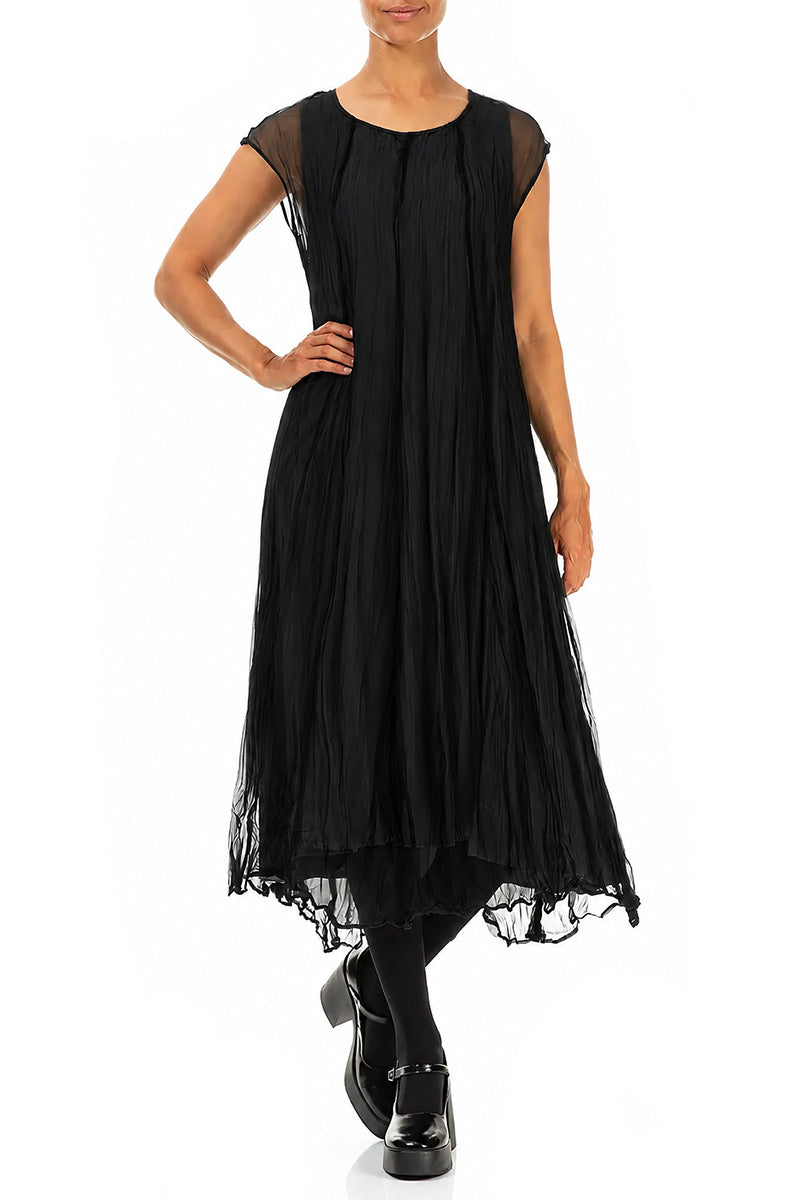 Black Crumpled Silk Chiffon Dress 4