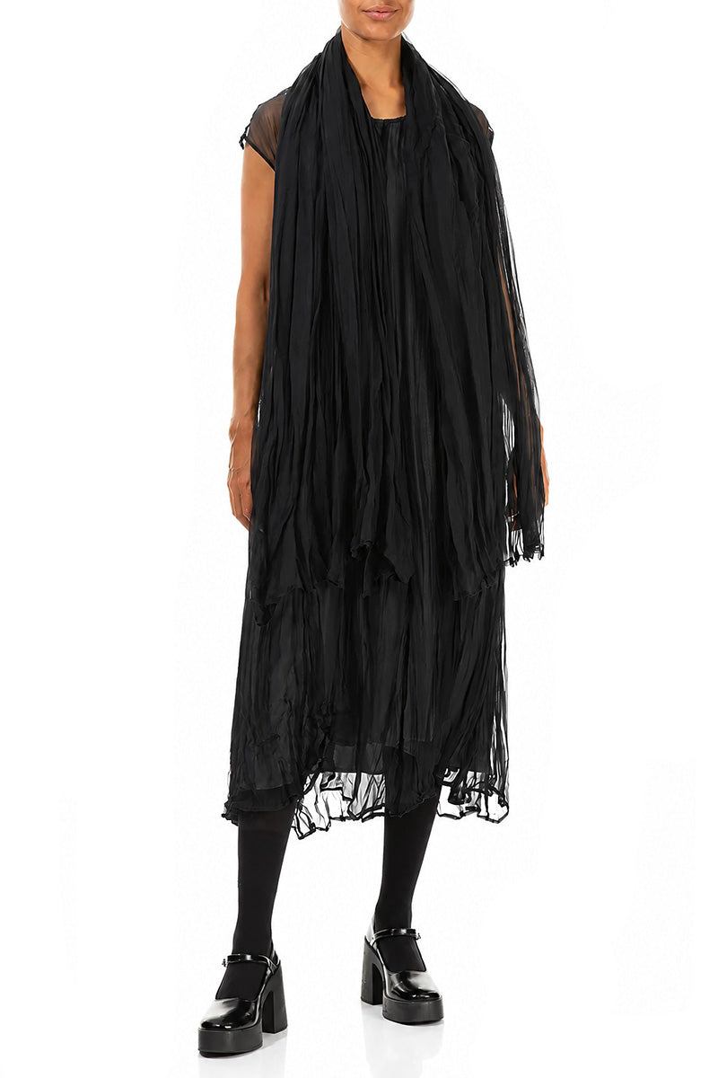 Black Crumpled Silk Chiffon Scarf 2