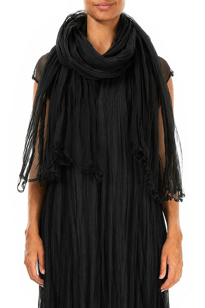 Black Crumpled Silk Chiffon Scarf 1