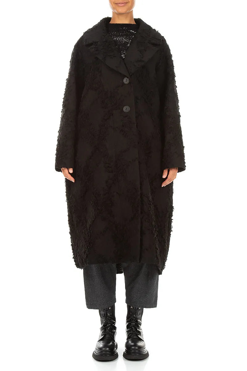 Black Feathered Cocoon Coat 2