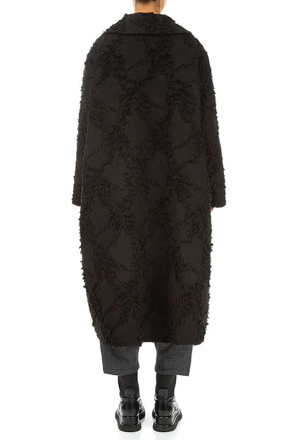 Schwarze Cocoon-Jacke mit Federn
