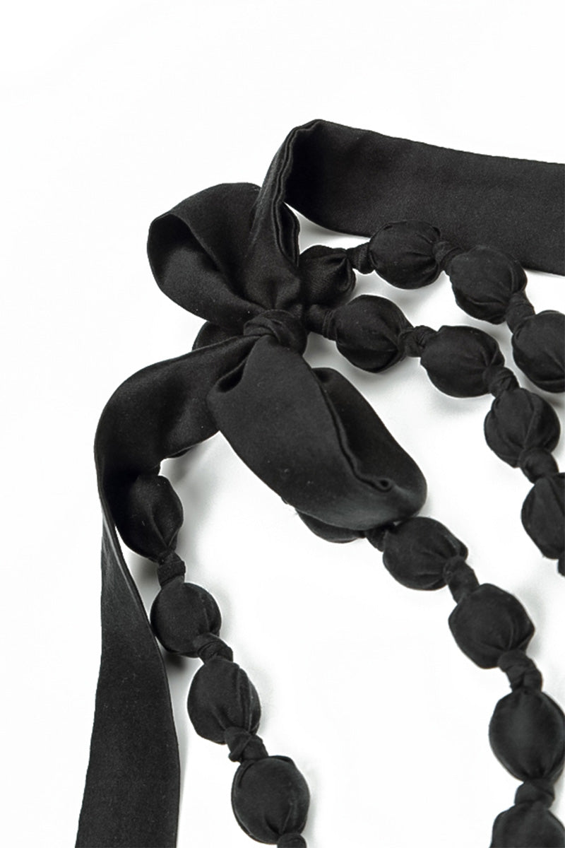 Collier fin en Soie noire et perles