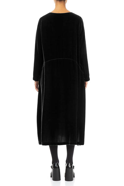 Black Silk Velvet Shift Dress 2