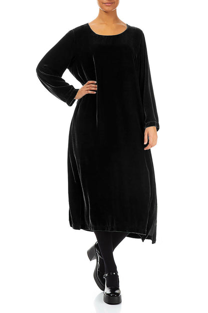 Black Silk Velvet Shift Dress 3