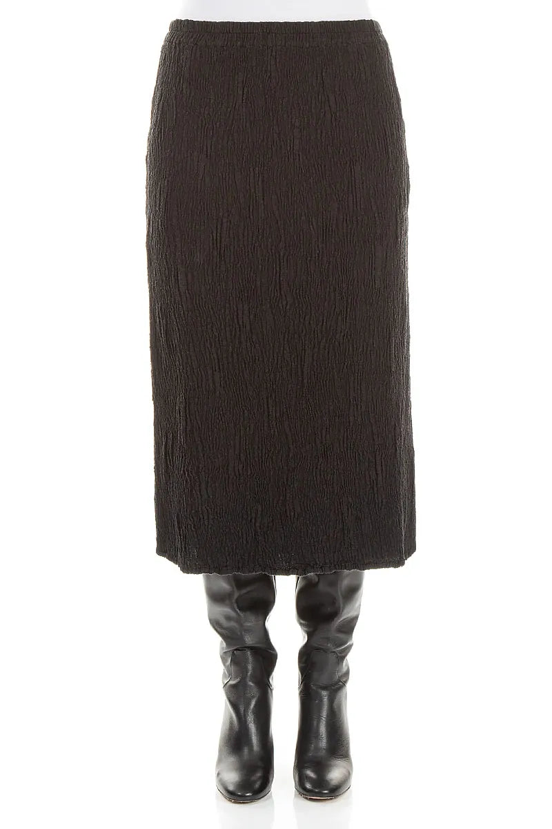 Black Textured Silk Linen Pencil Skirt 1