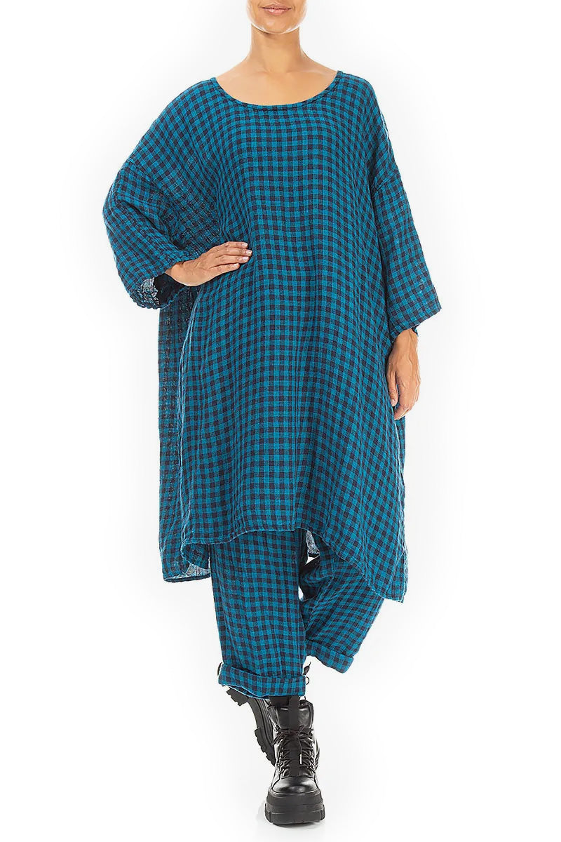 Blue Check Linen Tunic Dress