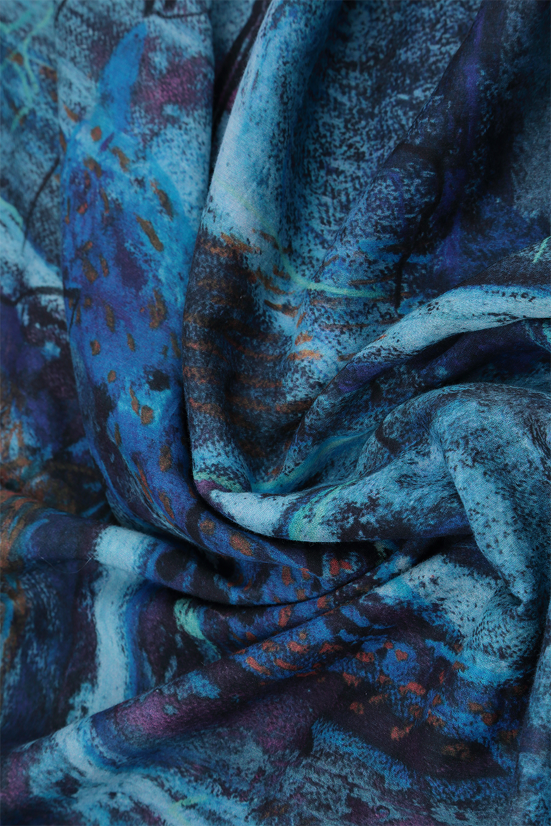 Square Blue Reverie Silk Cotton Scarf 4