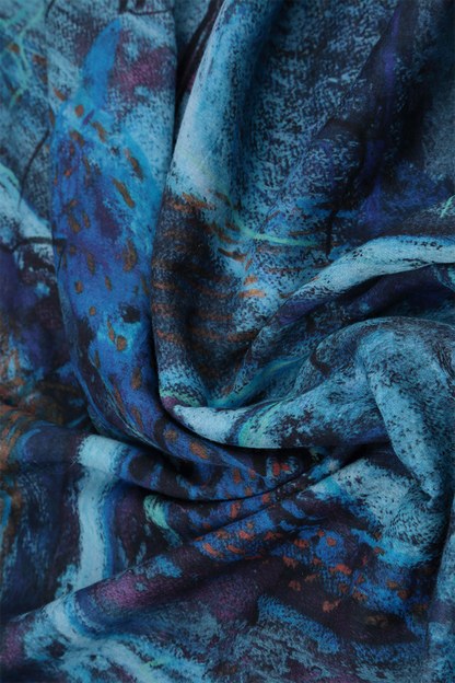 Square Blue Reverie Silk Cotton Scarf 4