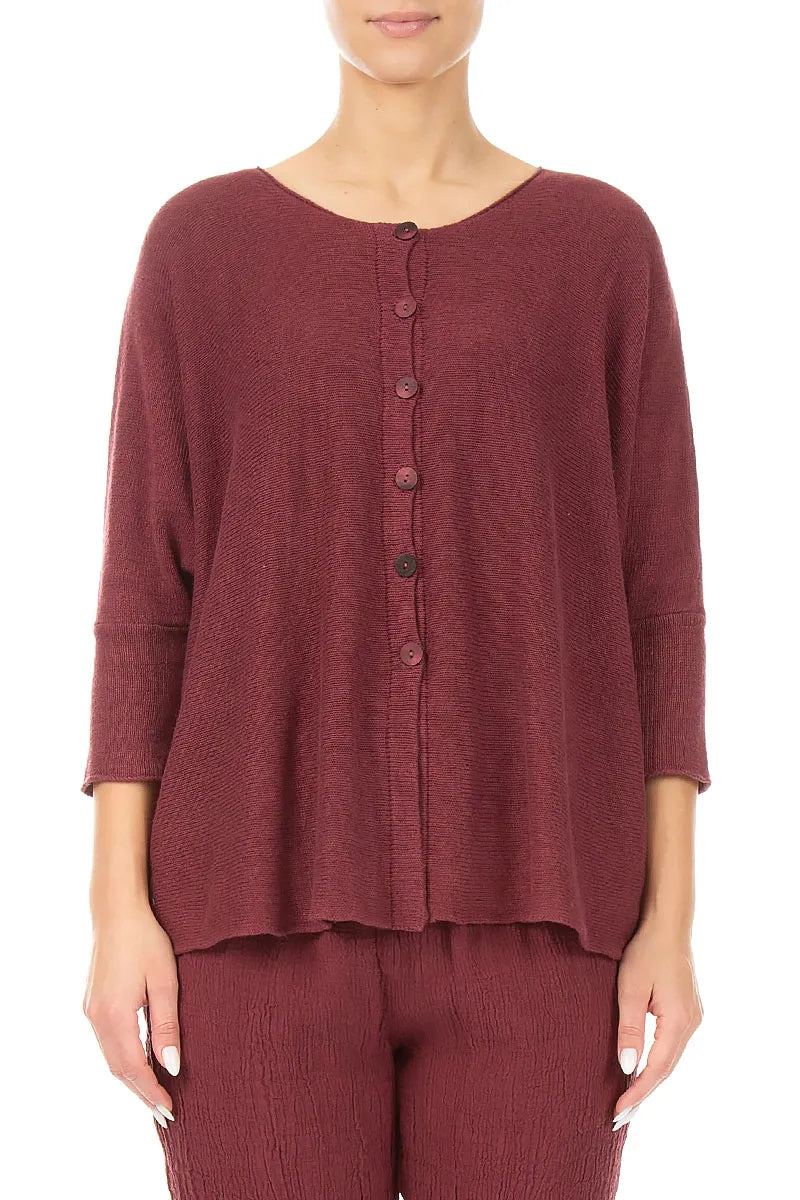 Boxy Antique Ruby Linen Cardigan 1