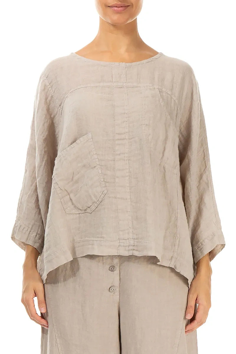 Boxy Beige Gauze Linen Blouse 1