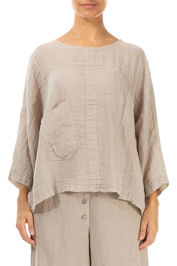 Boxy Beige Gauze Linen Blouse 1