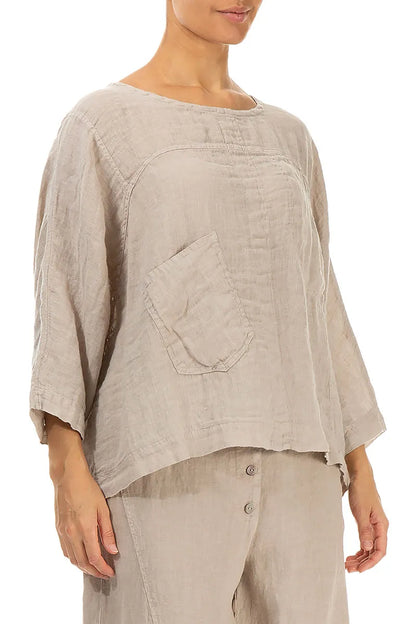 Boxy Beige Gauze Linen Blouse 3