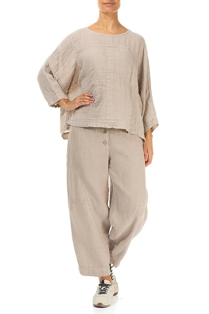 Boxy Beige Gauze Linen Blouse 4