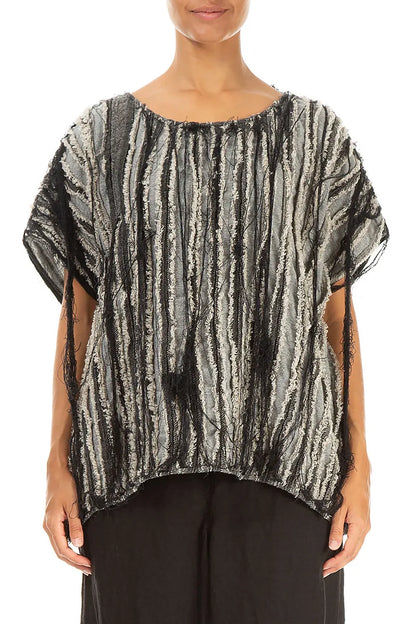 Boxy Black Textured Linen Blouse 1