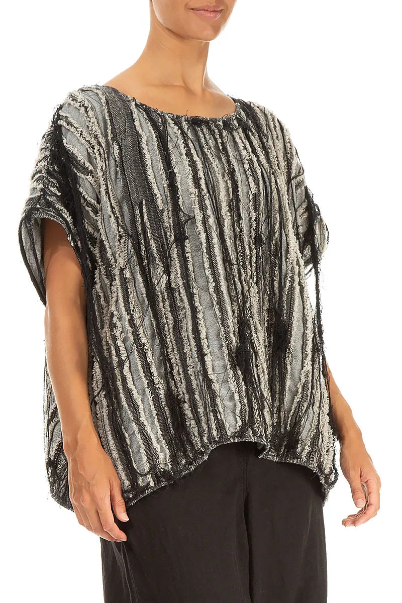 Boxy Black Textured Linen Blouse 3