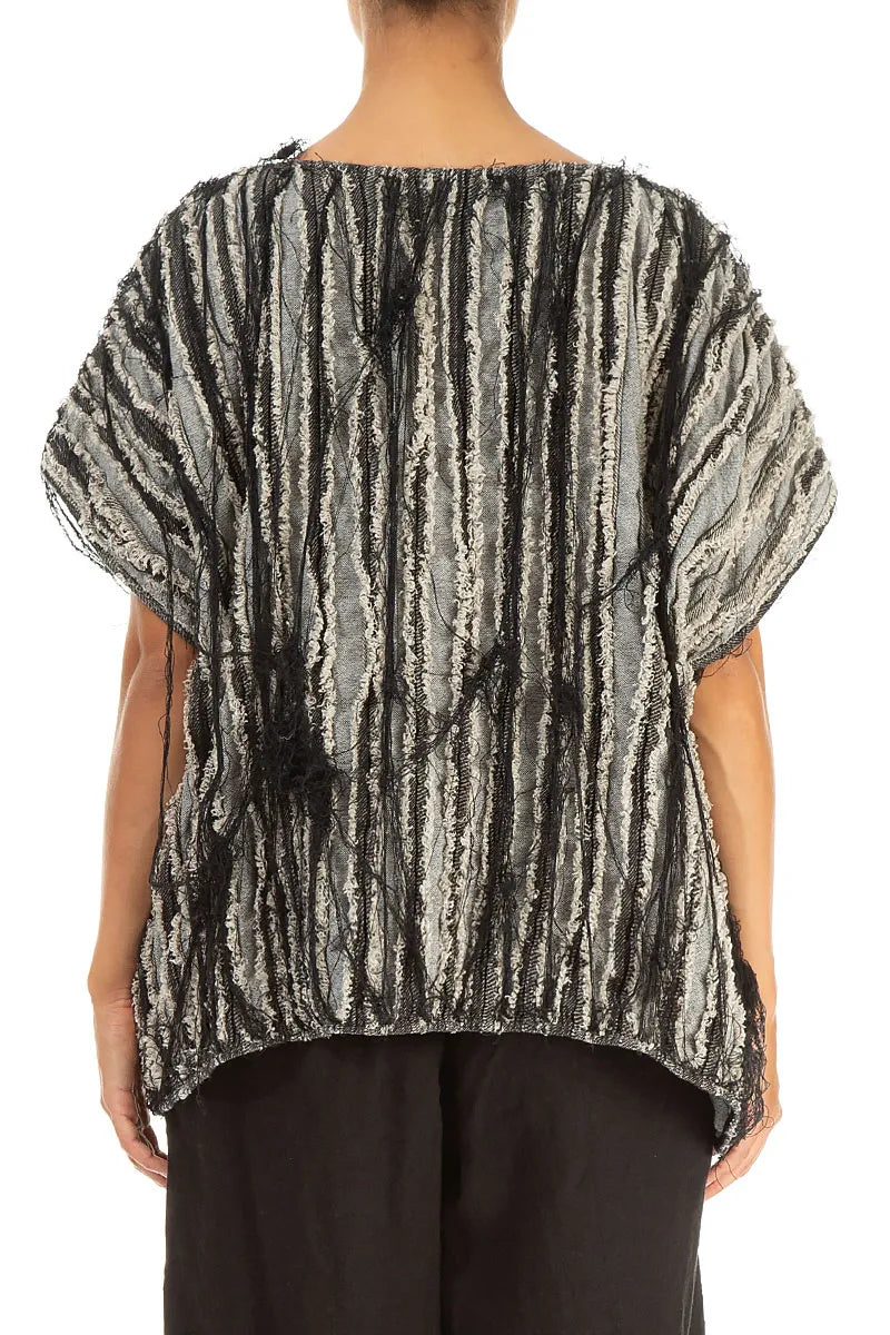 Boxy Black Textured Linen Blouse 2