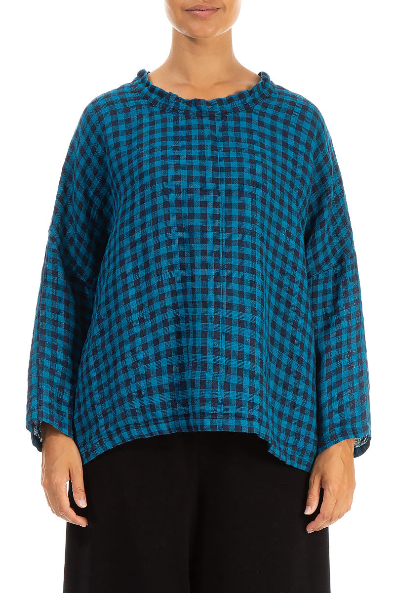 Boxy Blue Check Linen Blouse 1