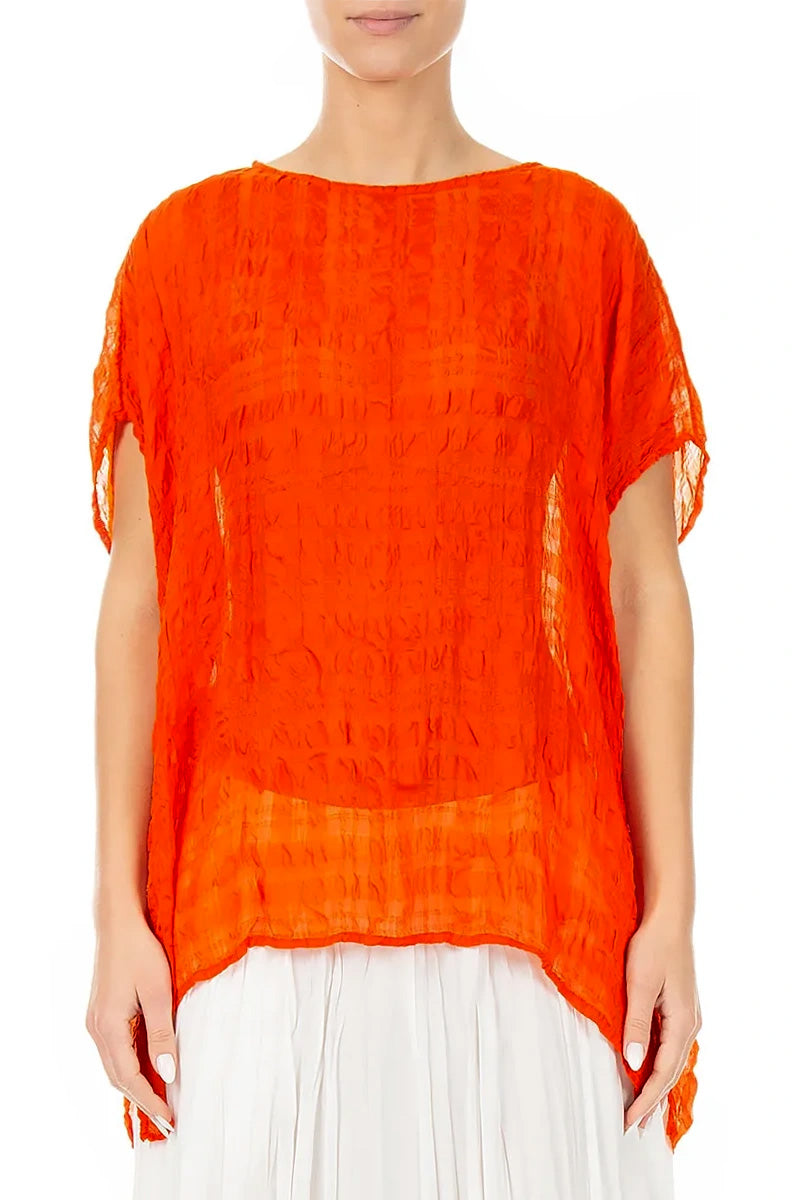 Boxy Flame Orange Light Silk Blouse 1