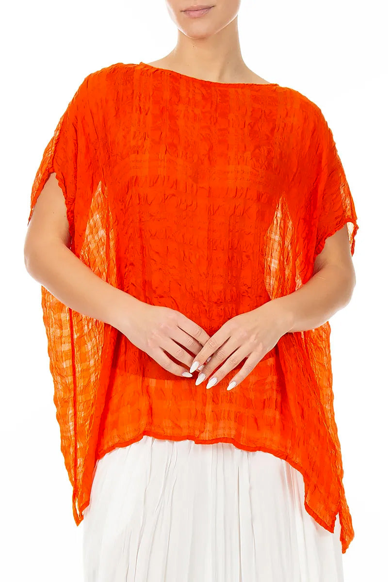 Boxy Flame Orange Light Silk Blouse 3