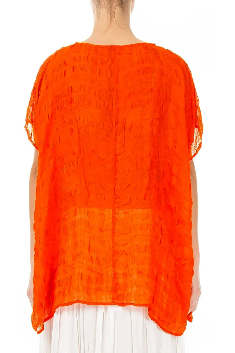Boxy Flame Orange Light Silk Blouse 2