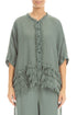 Boxy Frayed Edge Sage Gauze Linen Blouse 1
