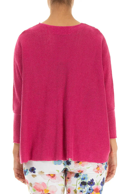 Boxy Fuchsia Linen Cardigan 2