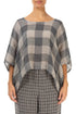 Boxy Large Check Beige Gauze Linen Blouse 1