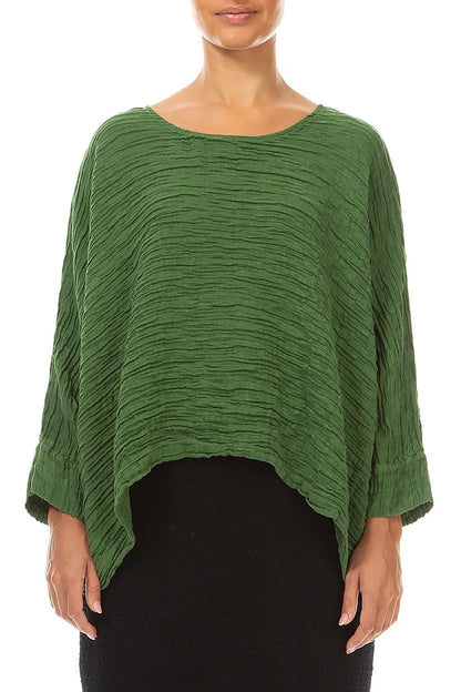 Boxy-Bluse aus Crinkle-Seide in Kleeblattgrün